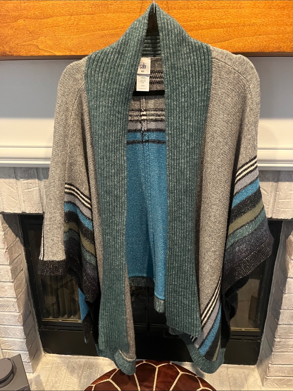 CAbi Teal, Gray & Black Striped Open-Front Sweater Wrap